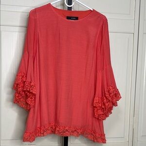 Ali Miles Women’s Coral Oversized Ruffle Lace Bell Sleeve Tunic Sz Small Boho